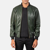 Vegel Green Leather Bomber Jacket